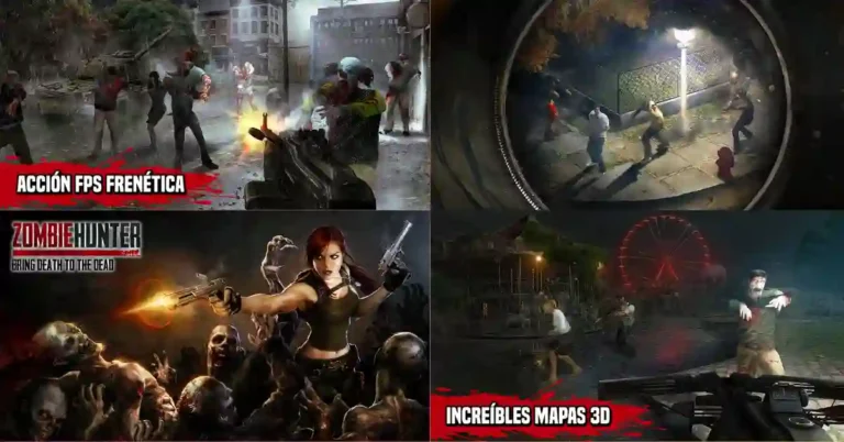 Zombies Hunter: Una Historia Épica de Supervivencia Zombi 1 Un jugador enfrenta hordas de zombies en un escenario post-apocalíptico, utilizando diversas armas para sobrevivir