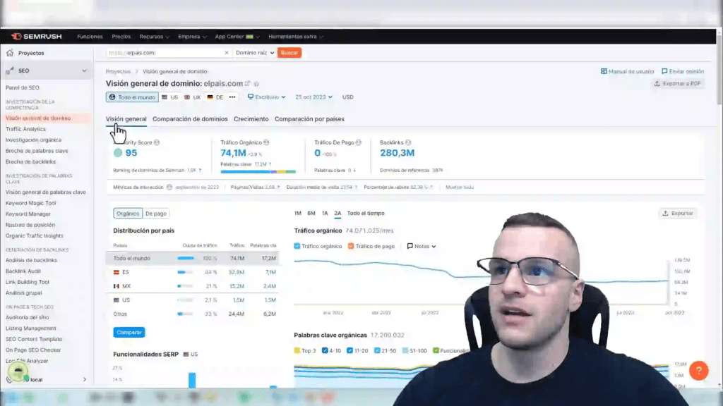 Tutorial Completo de Semrush 2025: Optimiza tu SEO al Máximo 2 Interfaz del Panel Principal de Semrush 2025 mostrando herramientas de análisis SEO, palabras clave y seguimiento de competidores.