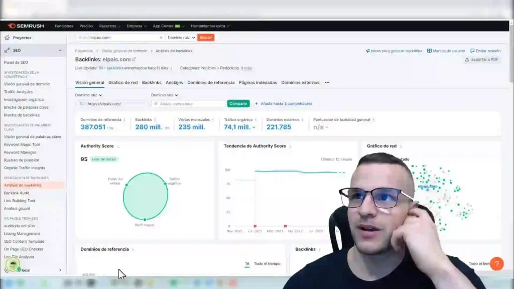 Tutorial Completo de Semrush 2025: Optimiza tu SEO al Máximo 3 Interfaz de Semrush 2025 mostrando la herramienta de comparación de dominios y métricas SEO clave como tráfico y autoridad.