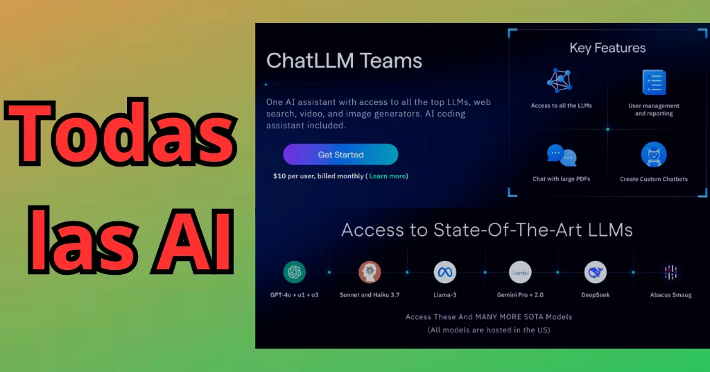 ChatLLM permite interactuar con múltiples modelos de lenguaje (LLMs) como GPT, Gemini, Claude y Mistral en un solo lugar