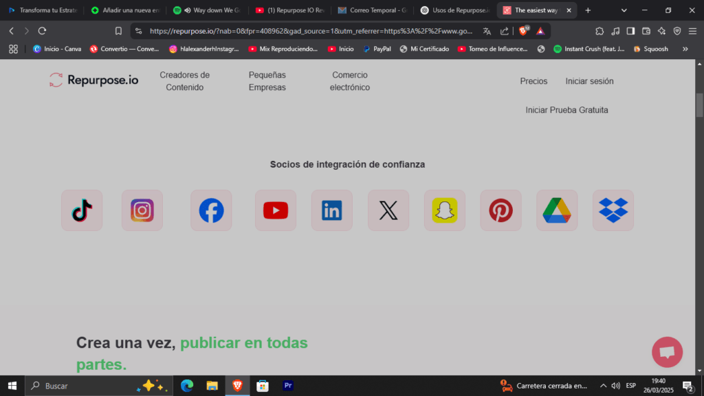 Repurpose IO: Herramienta Definitiva para Reutilizar Contenido 3 Imagen que muestra el panel de control de Repurpose IO, donde se configuran flujos de trabajo para convertir y publicar contenido en diferentes plataformas automáticamente