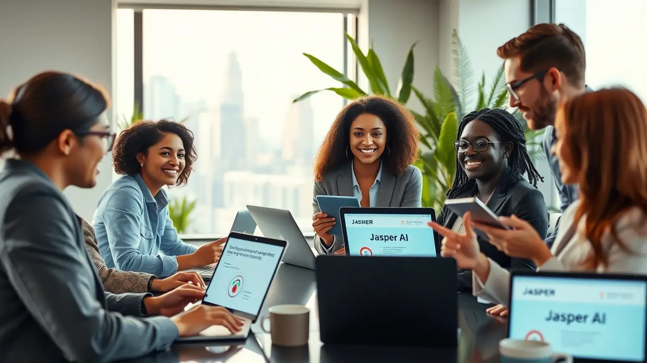 Jasper AI: Transforma tu estrategia de marketing digital 1 Interfaz de Jasper AI mostrando la generación de contenido estratégico para marketing digital