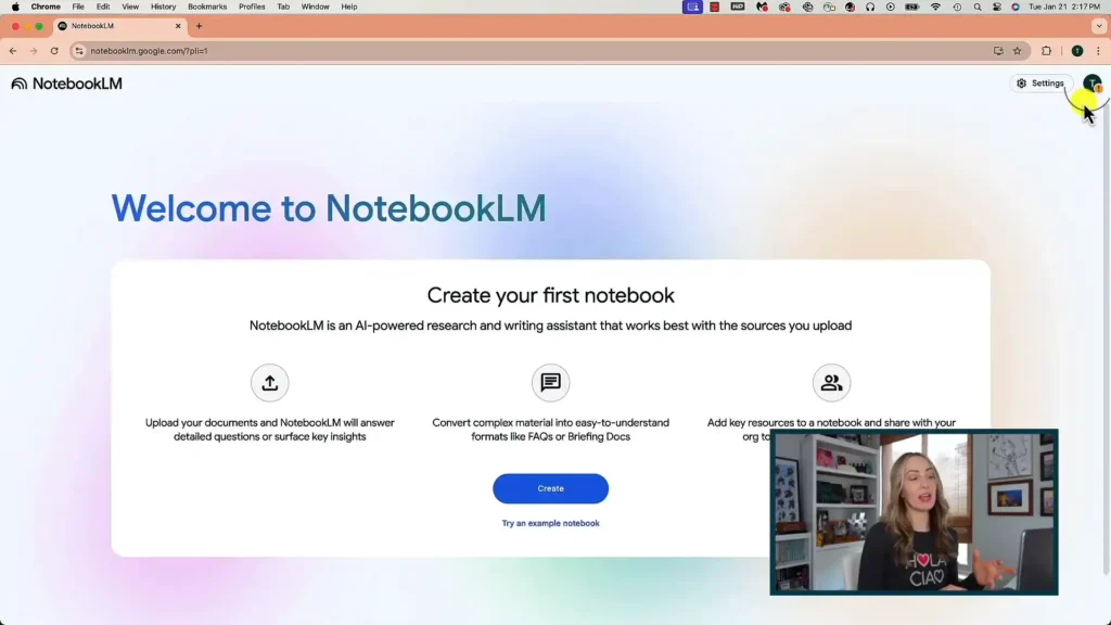 NotebookLM: La inteligencia artificial que transforma tus apuntes 2 Imagen que muestra la interfaz principal de NotebookLM con sus funciones clave, como generación de resúmenes, organización de notas y asistencia en la escritura.