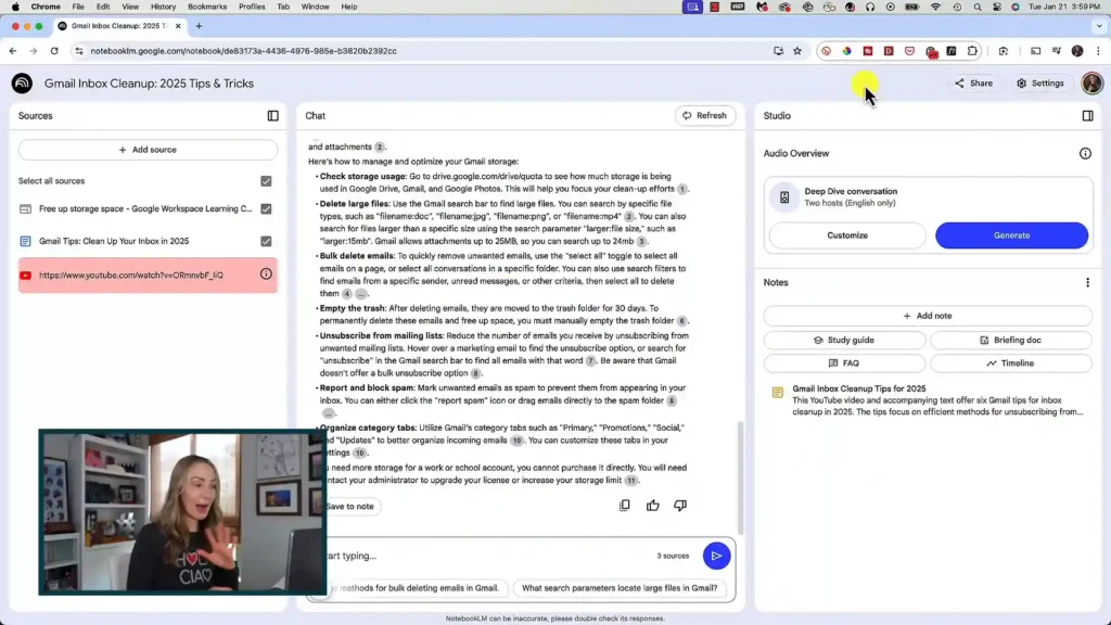 NotebookLM: La inteligencia artificial que transforma tus apuntes 3 Imagen que muestra cómo NotebookLM organiza ideas, genera transcripciones y asiste en la planificación de episodios de podcast.
