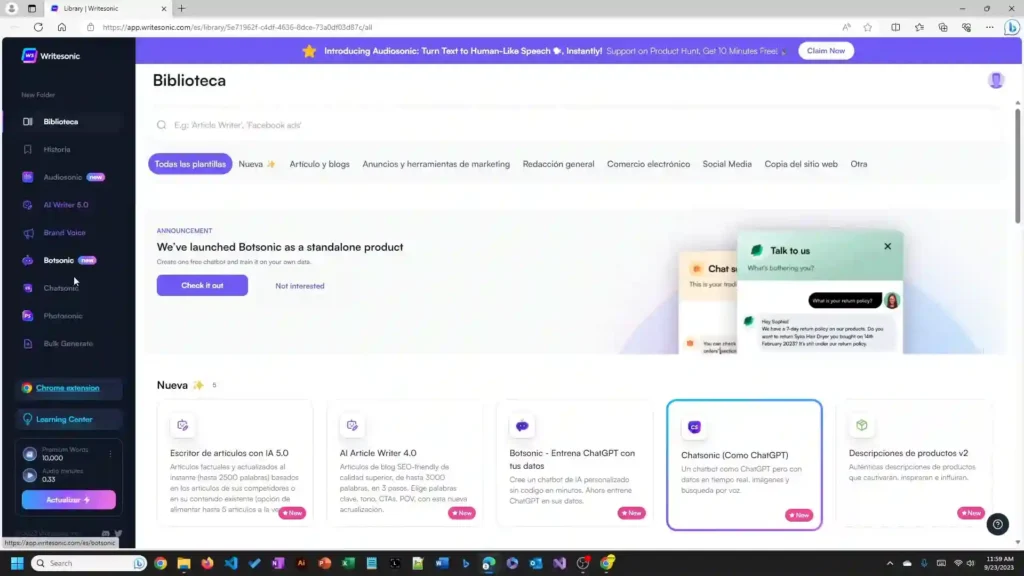Writesonic AI: la Herramienta que Transformará tu Creación de Contenido 4 Imagen ilustrativa del chat de Chatsonic, destacando su capacidad para generar contenido, responder preguntas y ofrecer información actualizada en tiempo real. Una herramienta ideal para creadores de contenido y profesionales del marketing