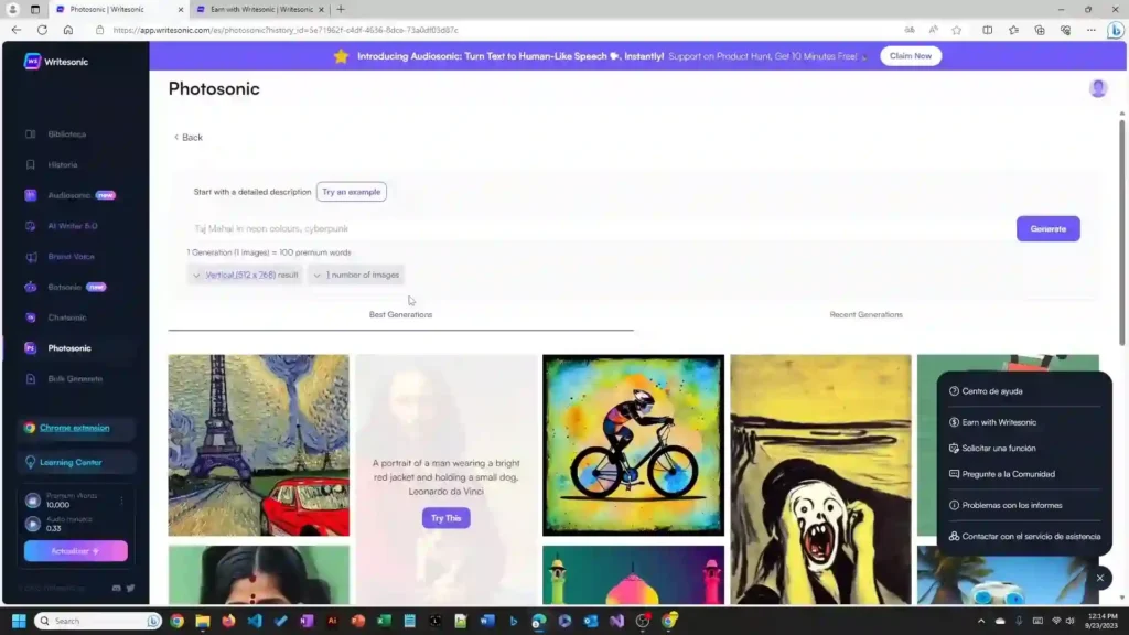 Writesonic AI: la Herramienta que Transformará tu Creación de Contenido 5 Imagen ilustrativa del proceso de generación visual con Photosonic, destacando la personalización de estilos, colores y detalles creativos. Ideal para diseñadores, creadores de contenido y artistas digitales que buscan optimizar su flujo de trabajo con IA