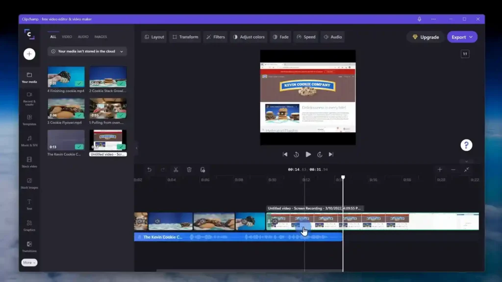 Clipchamp: Domina la Edición de Videos Como Un Profesional 5 Imagen que muestra el proceso para agregar pistas de música y efectos de sonido en nombre del programa o plataforma, mejorando la experiencia auditiva y la calidad del proyecto final.