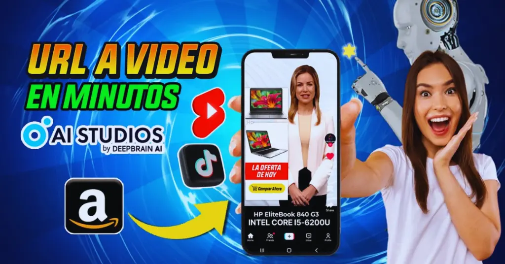 Transformación de Videos Automáticos con DeepBrain AI 1 Plataforma DeepBrain AI generando un video automático a partir de texto utilizando avatares virtuales realistas