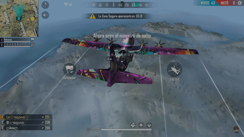 Free Fire: Como Subir Rápido A Gran Maestro 2 representa una estrategia común pero efectiva en juegos de tipo battle royale: caer lejos de la ruta inicial del avión.