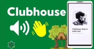 Interfaz de Clubhouse mostrando una sala de audio en vivo con varios participantes hablando