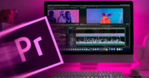 Pantalla de Adobe Premiere Pro con una línea de tiempo compleja, múltiples capas de video, audio y efectos aplicados
