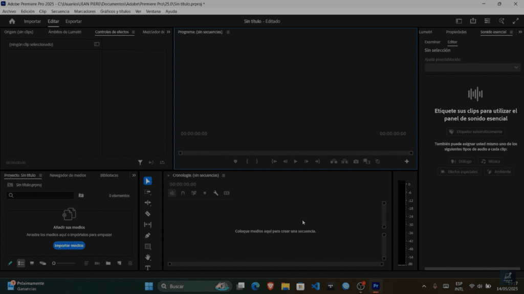 Premiere Pro: Cómo Editar Como un Profesional 2 Adobe Premiere Pro, destacando su panel de edición, línea de tiempo y herramientas clave