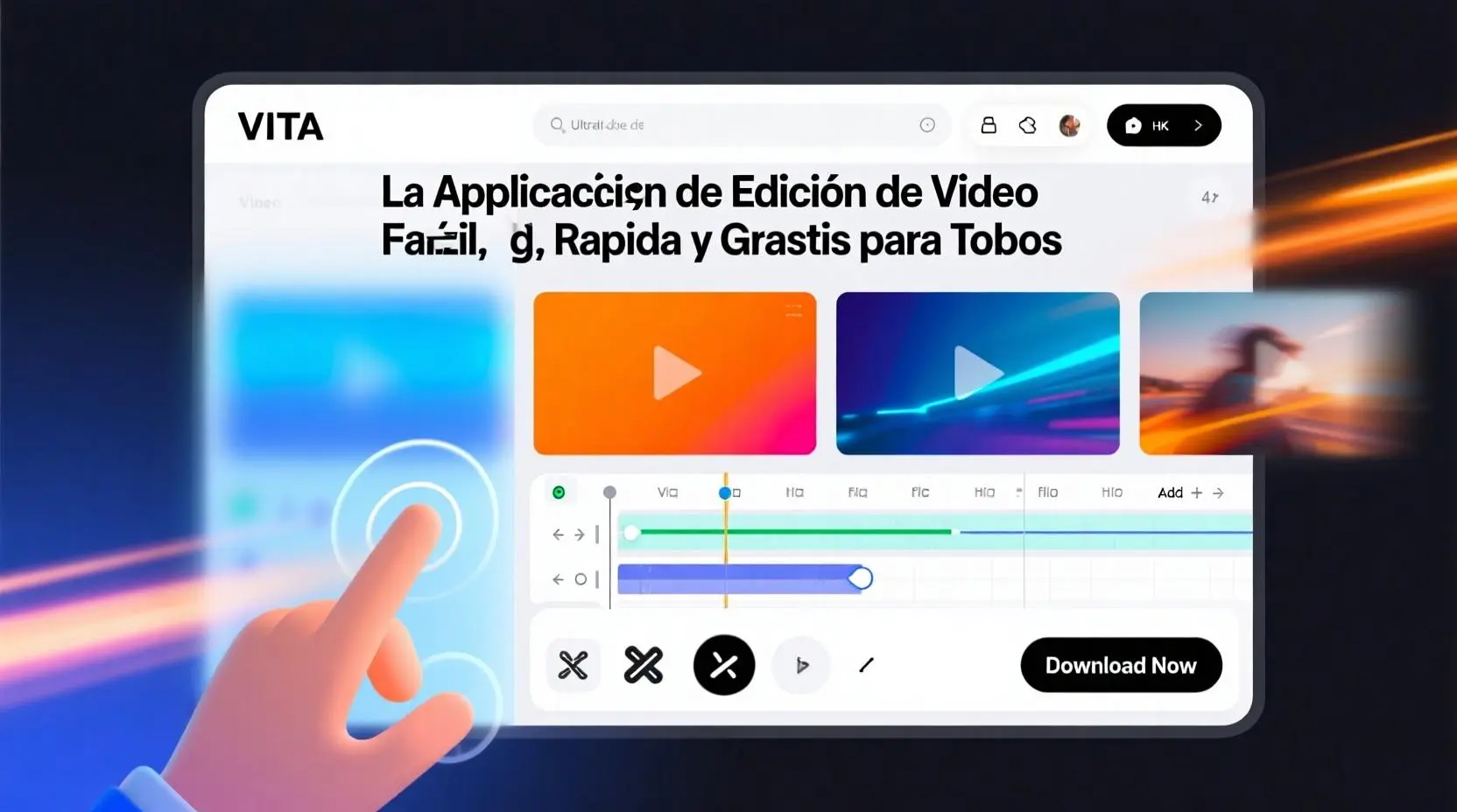 VITA: La Aplicación de Edición de Video Fácil, Rápida y Gratis para Todos 1 Pantalla de la app VITA mostrando herramientas simples y rápidas para editar videos en el móvil